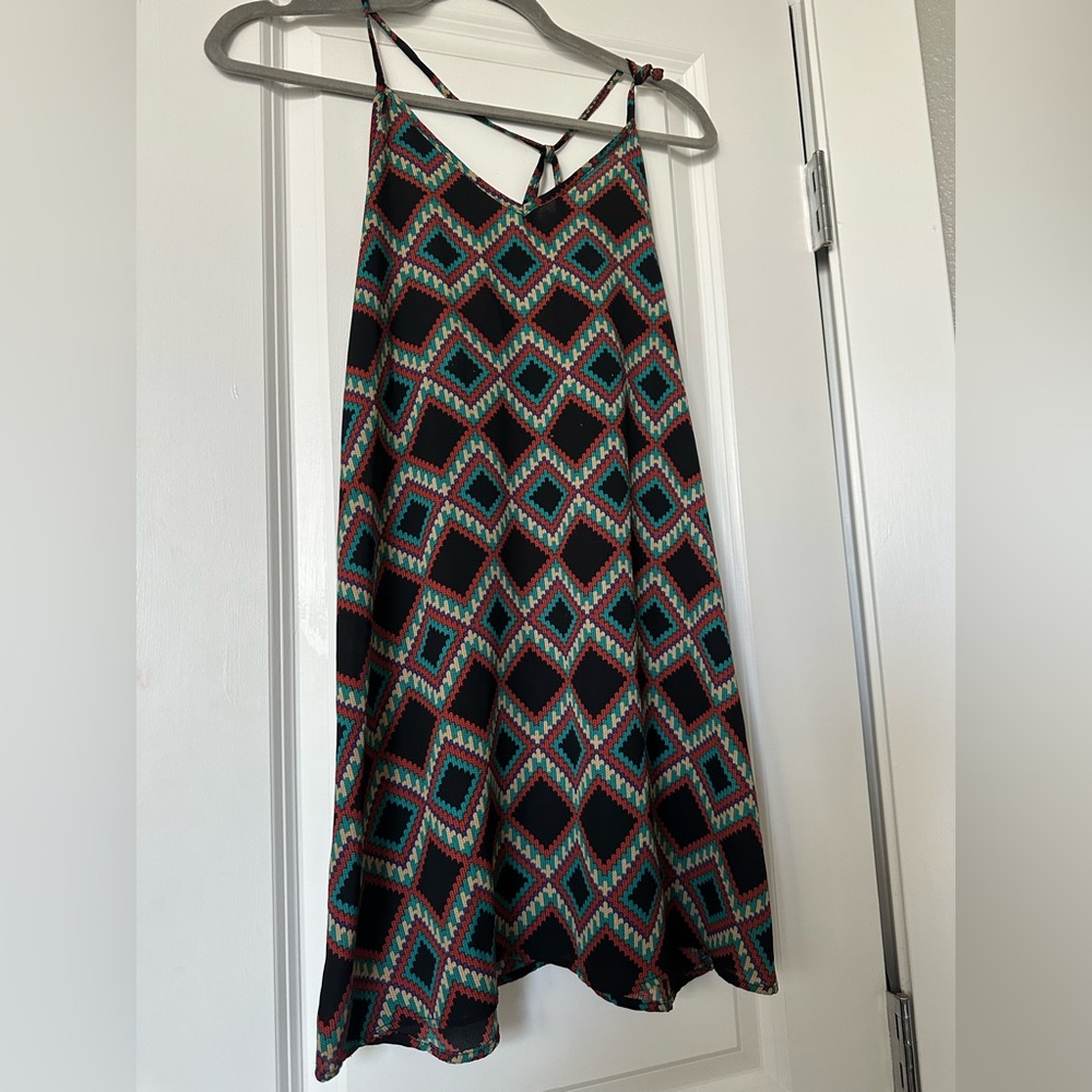 Geometric Patterned Flowy Multicolored Dress